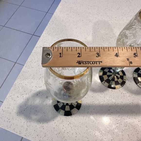 MacKenzie Childs Blooming Wine Glasses Goblet Courtly Check Set Of 3 Designer - Picture 15 of 15